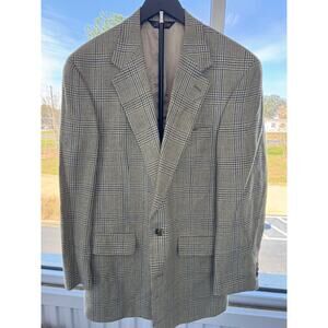 Brooks Brothers Houndstooth Blazer Mens 41 Reg Olive Biege Wool Blend